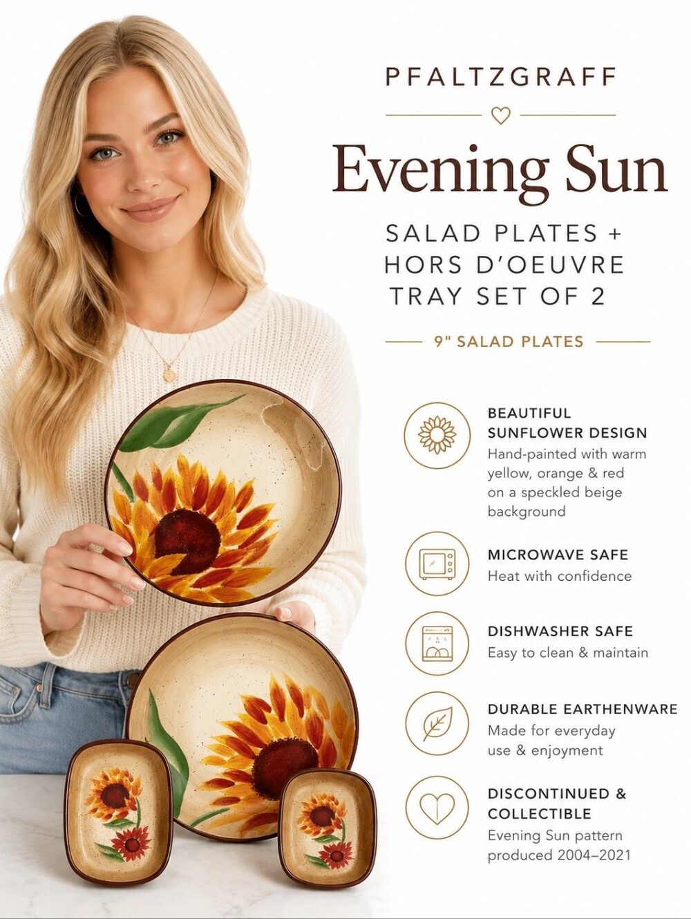 Pfaltzgraff Evening Sun Salad Plates & Hors d’Oeuvre Trays Set (4 Pieces)